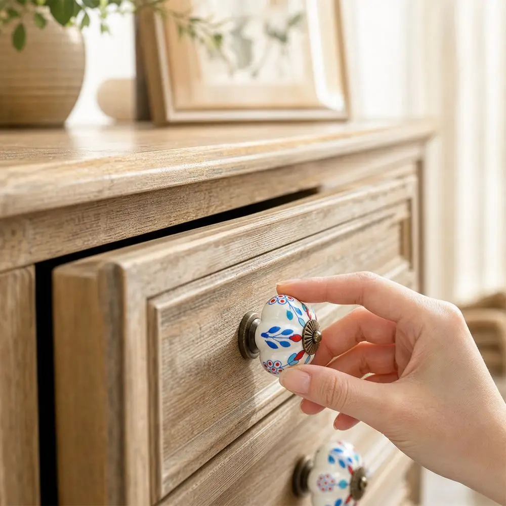 New Ceramic Drawer Pulls Floral Pattern Pumpkin Shape Cabinet Door Knobs Vintage Style Furniture Knobs Cupboard Door