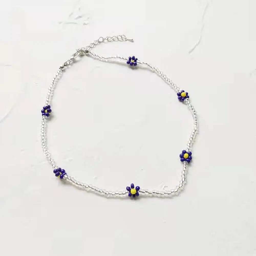 Korean Handmade Lovely Daisy Jewelry Gift Vacation Flowers Beaded Necklace Bohemia Choker Women Necklace Clavicle Necklace