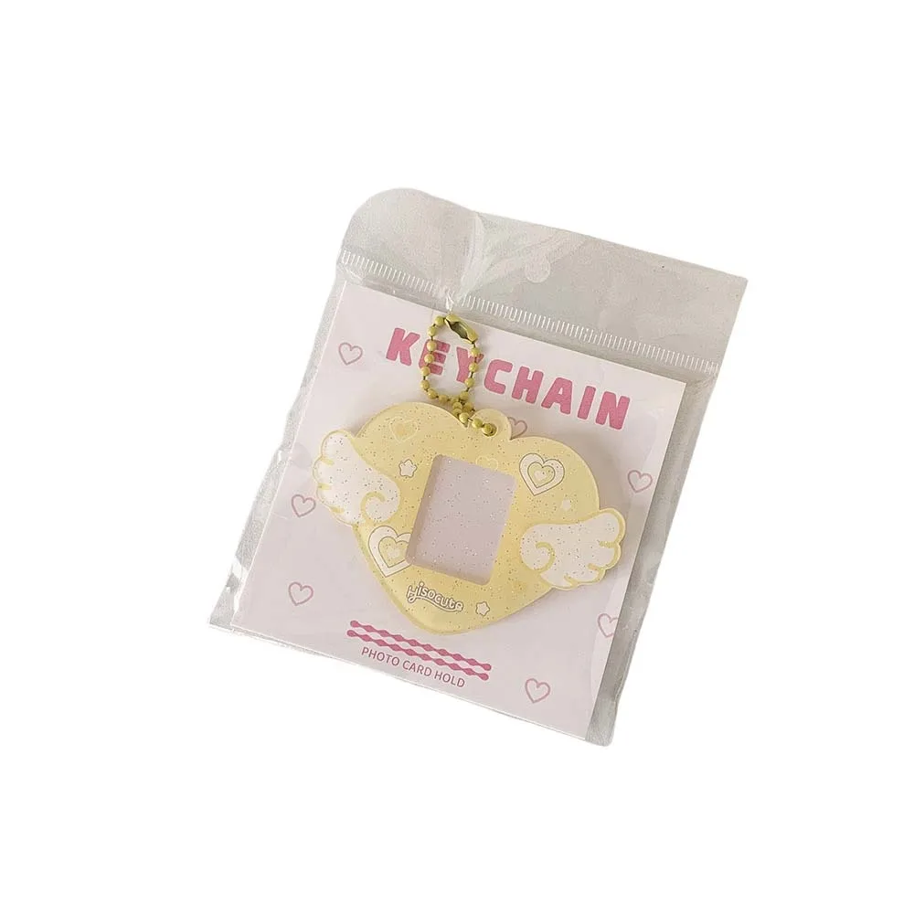 

With Keychain Mini Photocard Holder Love Heart Wing Pendant Acrylic Card Cover ID Photo Photocard Frame Hanging Decoration