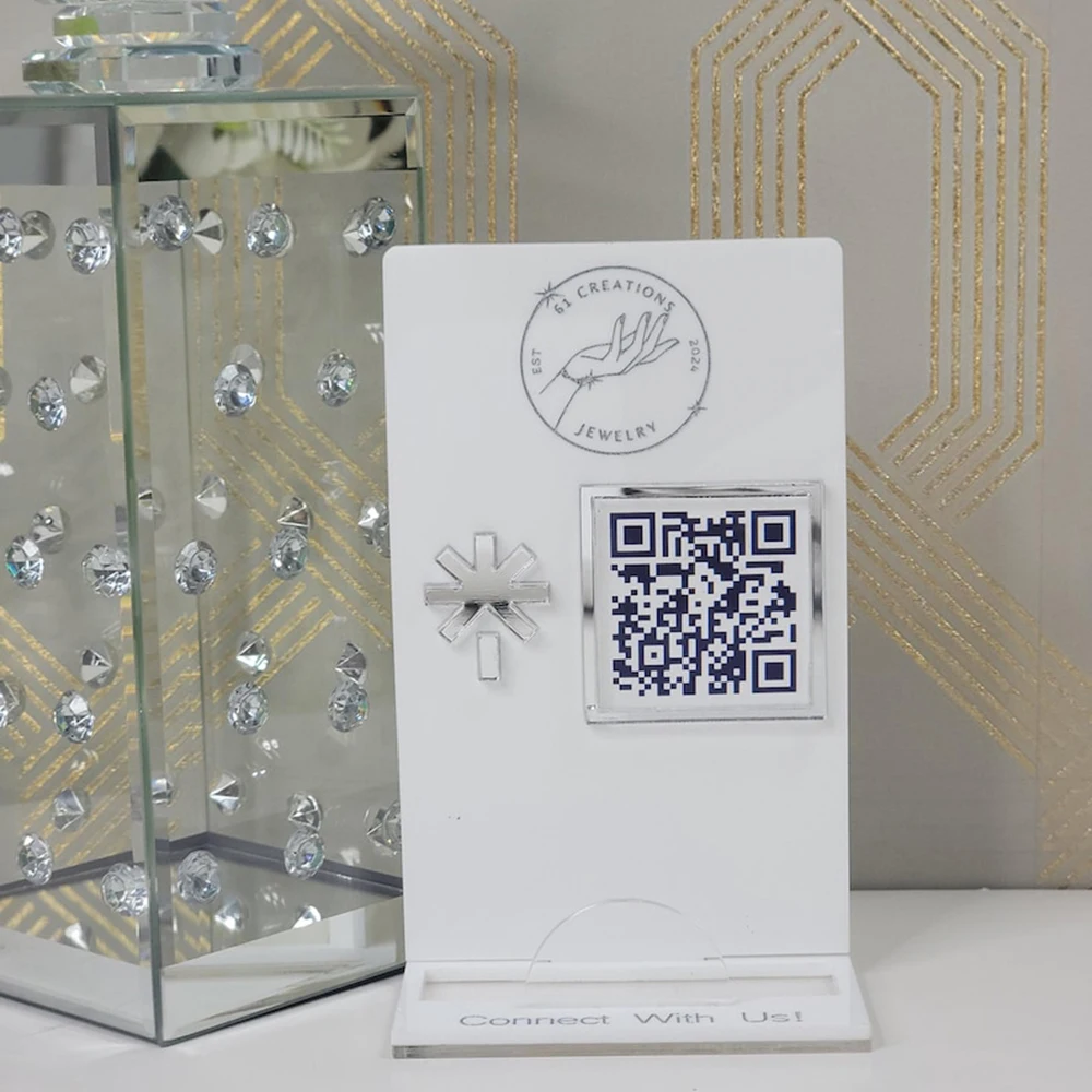 لافتة رمز الاستجابة السريعة من الأكريليك للأعمال Instagram Facebook Social Media Salon Beauty Use حامل بطاقة متضمن لوحة زخرفية شفافة