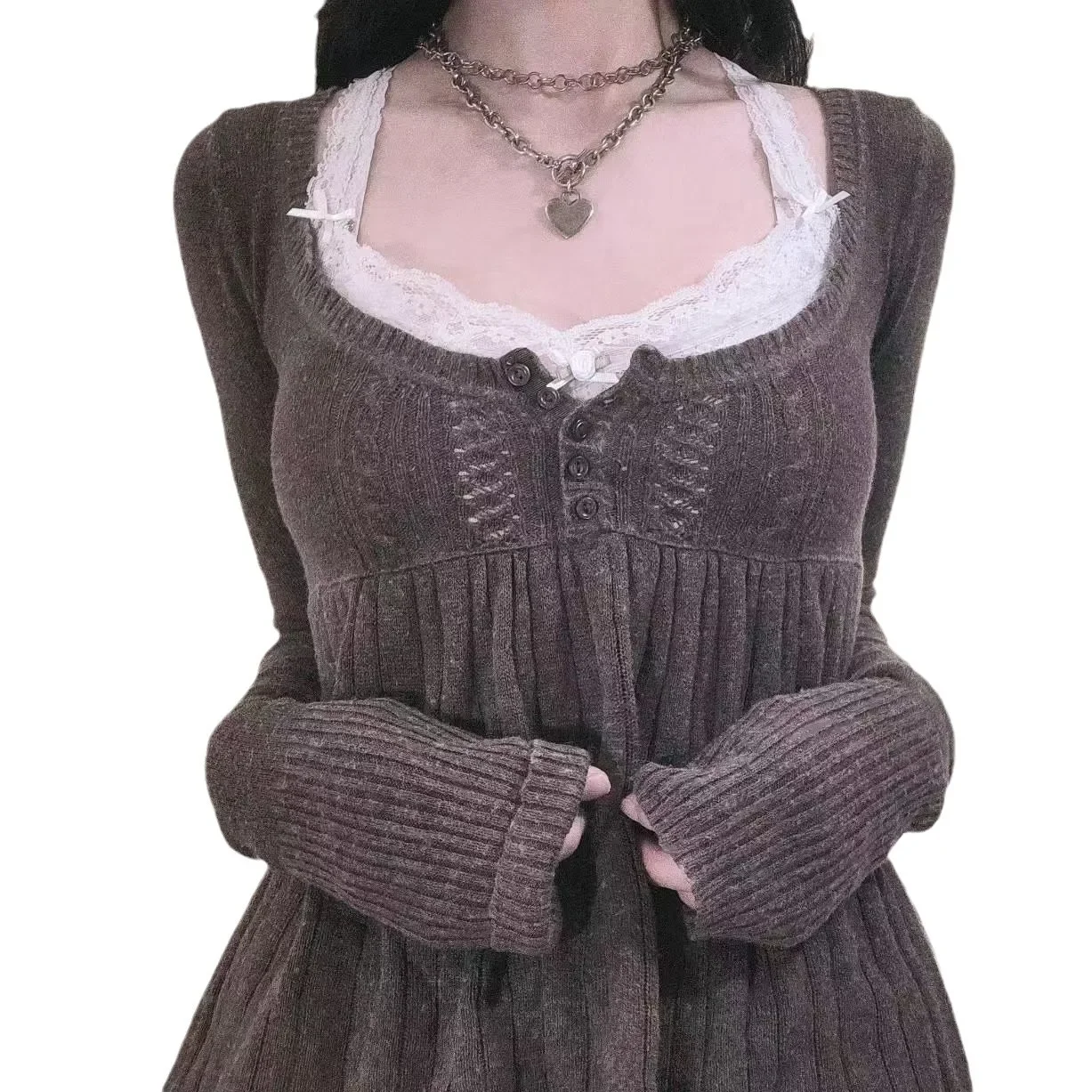 سترة صوفية عصرية مريحة بنصف مفتوحة وأكمام طويلة، تصميم أنيق ثنيات مثالي لخريف وشتاء