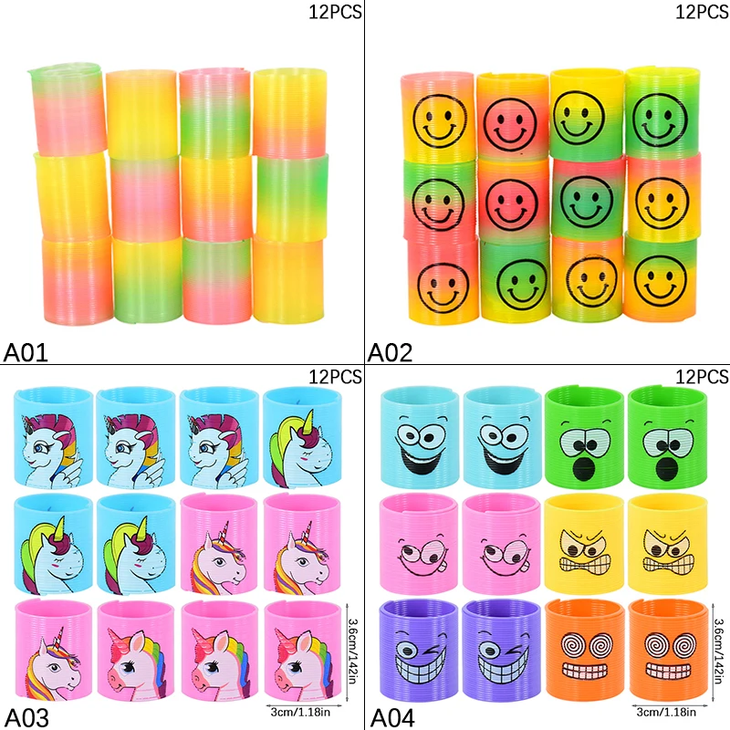 12 Piece Cartoon plastics Rainbow Unicorn smiling face Stress relieving toys Children Happy Birthday Party guest Toy gifts