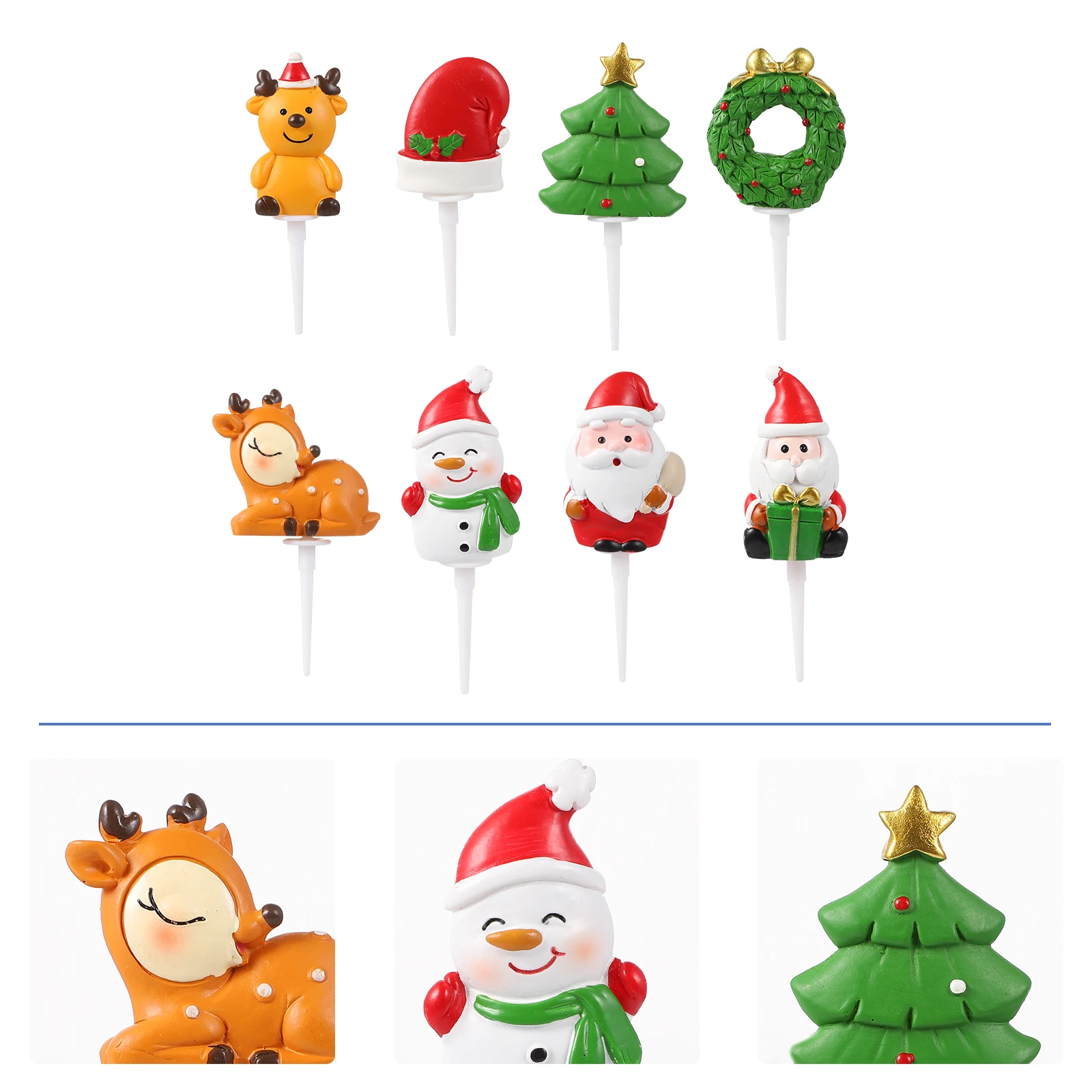 

8pcs Cake Decoration Toppers Christmas Style Resin Inserts Reusable Festival Party Supplies Bakery Home Decor