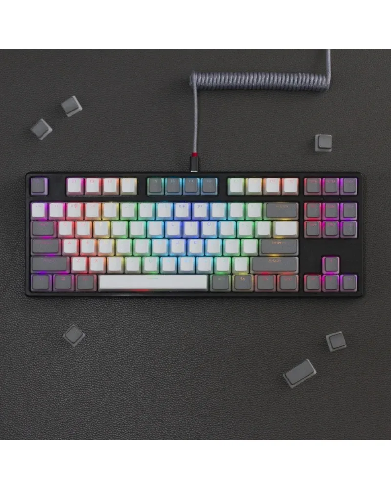 grey white gradient pbt dye sub keycaps full set oem profile for mechanical keyboards