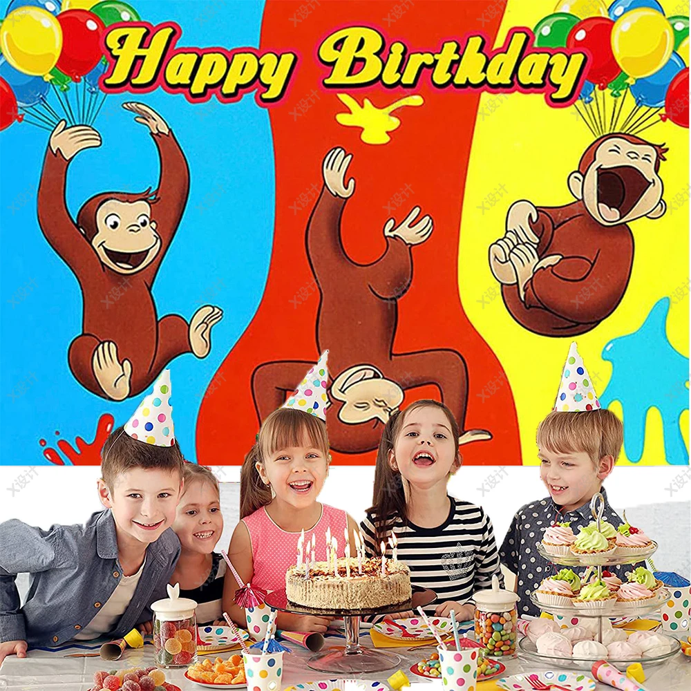 لطيف الكرتون جورج القرد خلفية الأطفال حفلة عيد ميلاد راية لوازم الديكور هدايا حفلات الطفل الفينيل صورة تبادل لاطلاق النار الدعامة