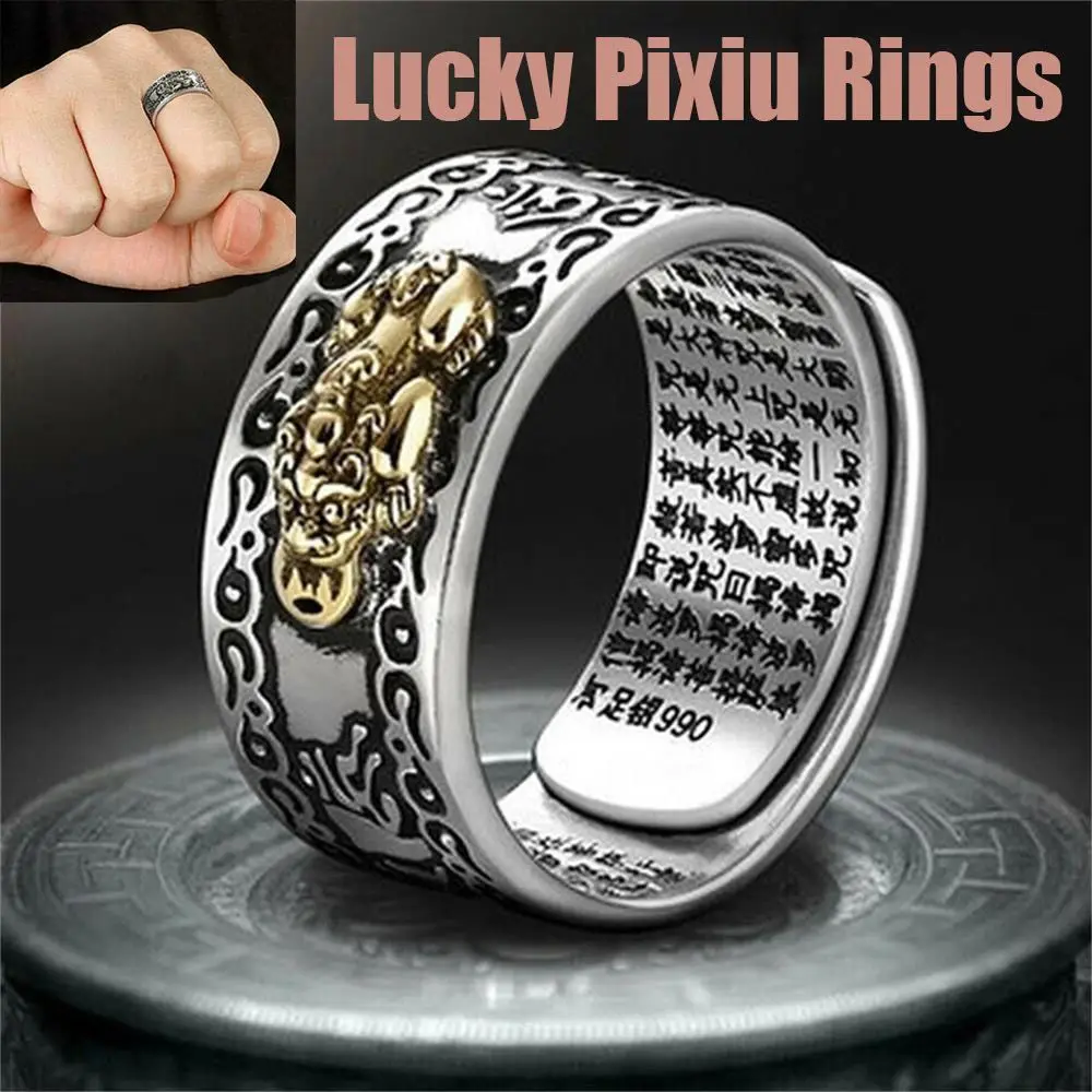 Retro Pixiu Charms Ring Unisex Adjustable Women Men Feng Shui Jewelry Amulet Protection Wealth Buddhist Vintage Jewelry Rings