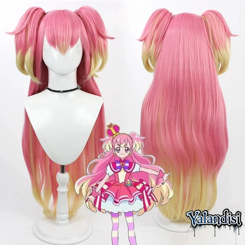 Yalandisi& Anime Inukai Komugi Cosplay Wig 95cm Long Pink Yellow Synthetic Hair Heat Resistant Halloween Carnival Role Play Part