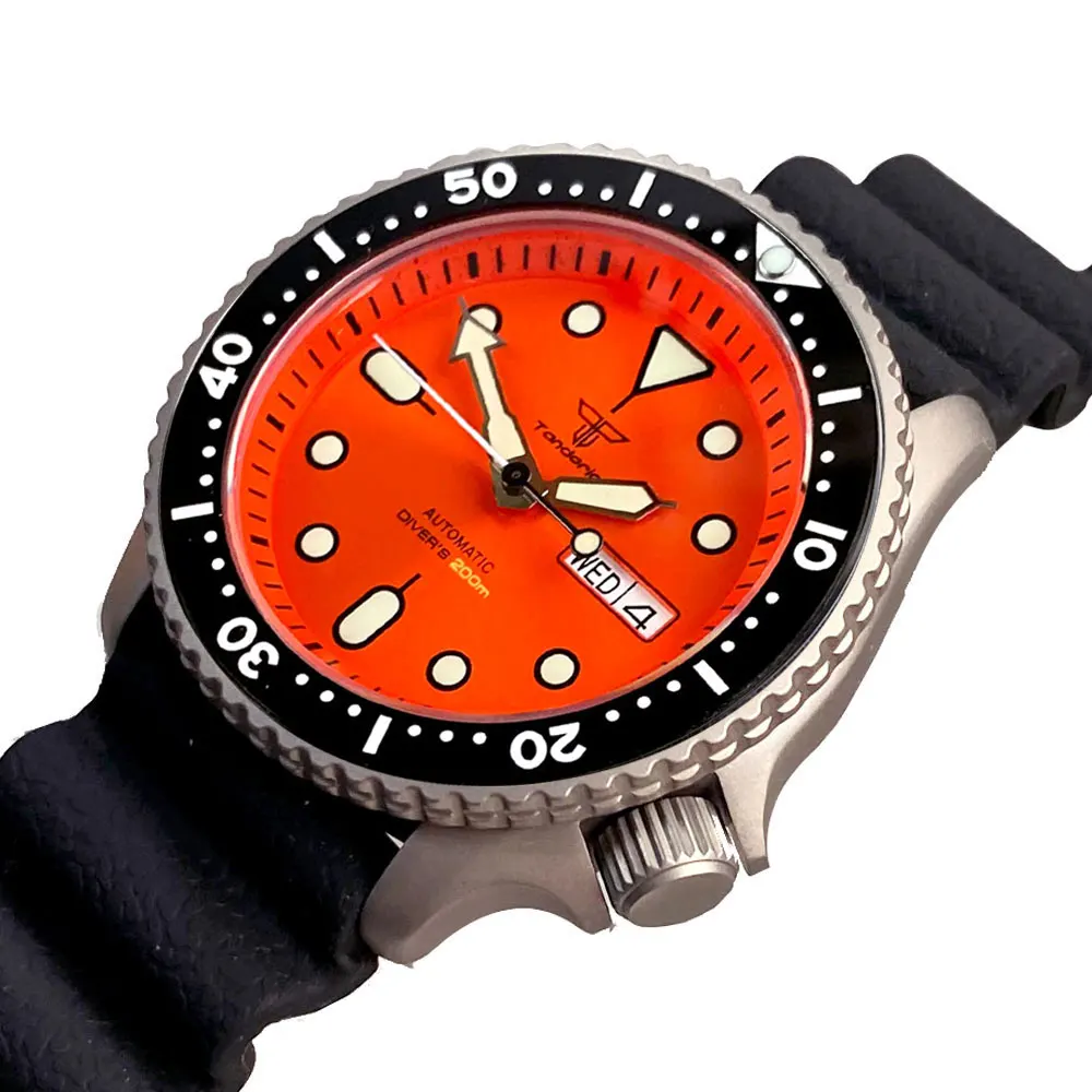 Tandorio 41mm Taucher Titan Gehäuse Uhr Männer Saphirglas nh36 Datum Woche automatische 20atm wasserdichte Gummiband grün leuchtend