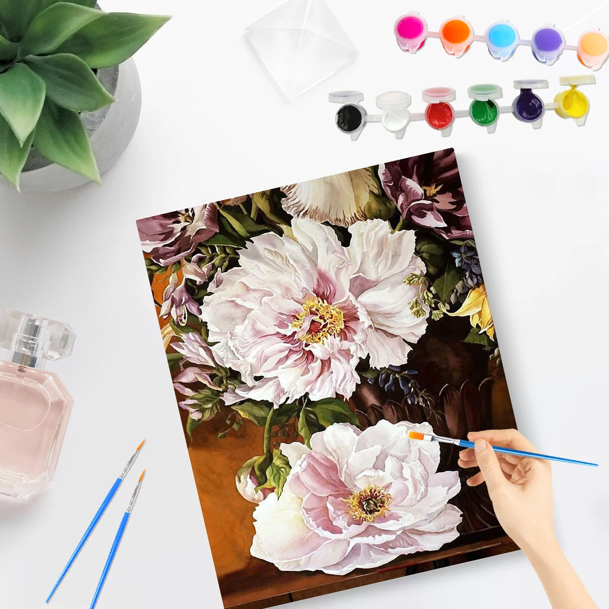 PhotoCustom Picture By Numbers For Adults Flower With Frame Drawing Canvas Wall Art Painting By Number Diy Home Decoration Gift