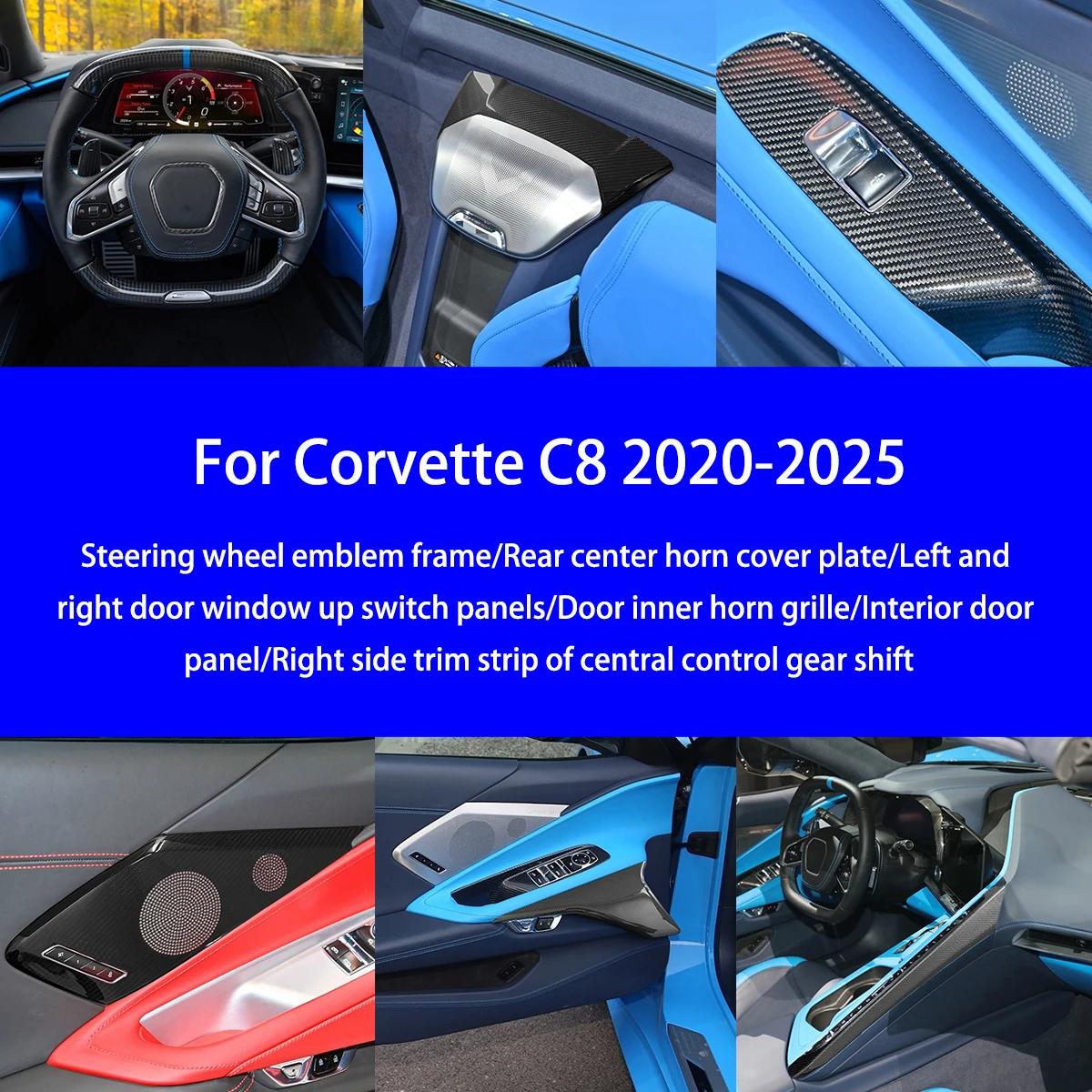 

Suitable for 2020-2025 Corvette C8 Dry Carbon Fiber Steering Wheel/horn Cover/window Lift Switch/gear Shift Interior Parts