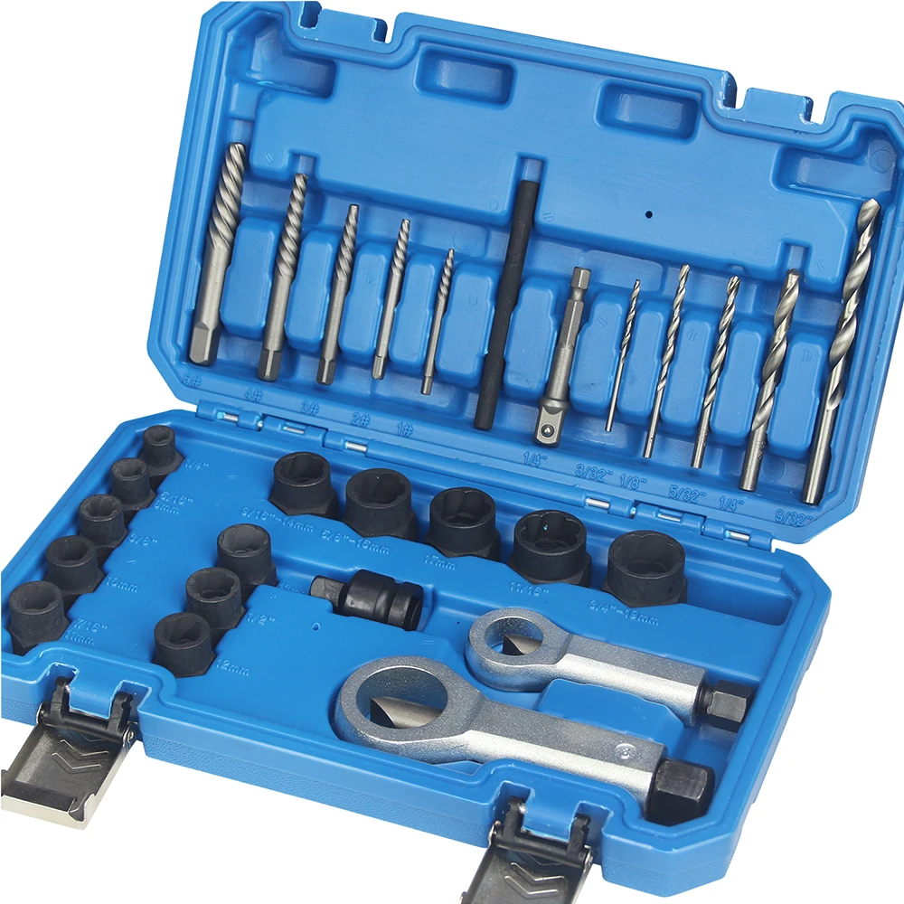 28Pcs Impact Damaged Bolt Nut Screw Remover Extractor Socket Tool Kit Removal Set Bolt Nut Screw Removal Socket