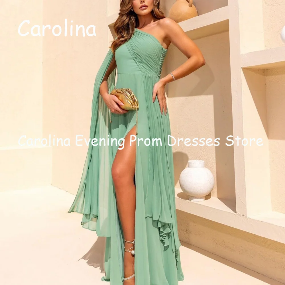 Carolina Chiffon A-line One-shoulder Ruffle Floor-length Prom Gown luxury Evening Formal Elegant Party Dress for Women 2023