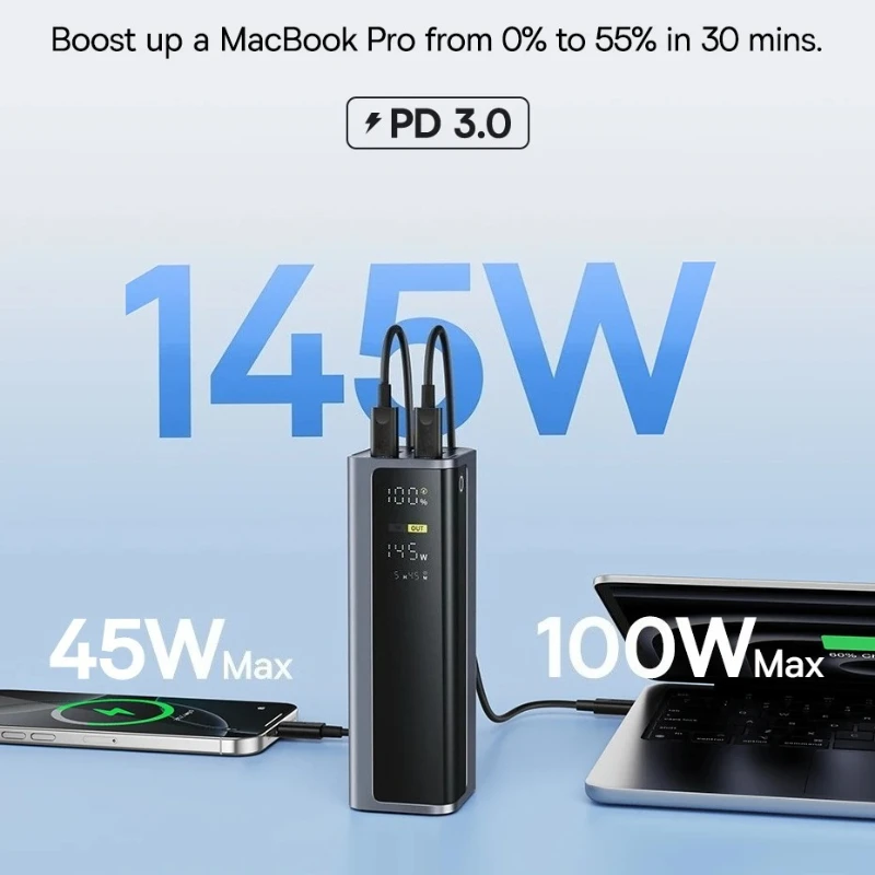 باور بانك 10000 مللي أمبير 20000 مللي أمبير في الساعة مزدوج USB A USB C PD 100 وات شحن سريع شاشة ديجيتال باور بانك محمول للهاتف المحمول والبخار