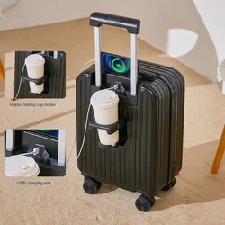 Multifunction Small Suitcase Lightweight Travel Bag Rolling Luggage USB Cup Holder 18/20