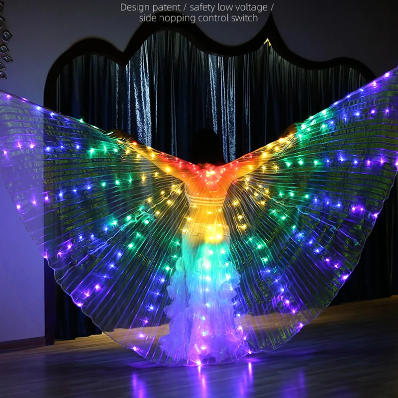 Colorful LED Dance Fairy Belly Dance Butterfly Wings Performance Supplies Fluorescent Wings For Child Adult Dance Wing Costume