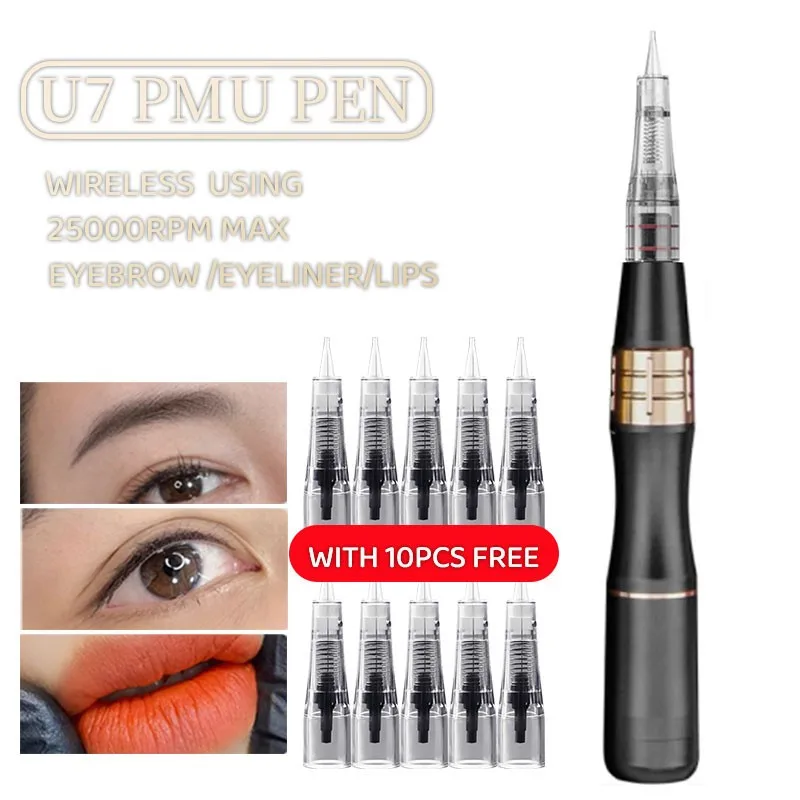 

Wireless Using U7 PMU Machine 25000rpm for Semi Permanent Makeup Eyebrow Eyeliner Lips Tattoo Microshading Machine Pen Set