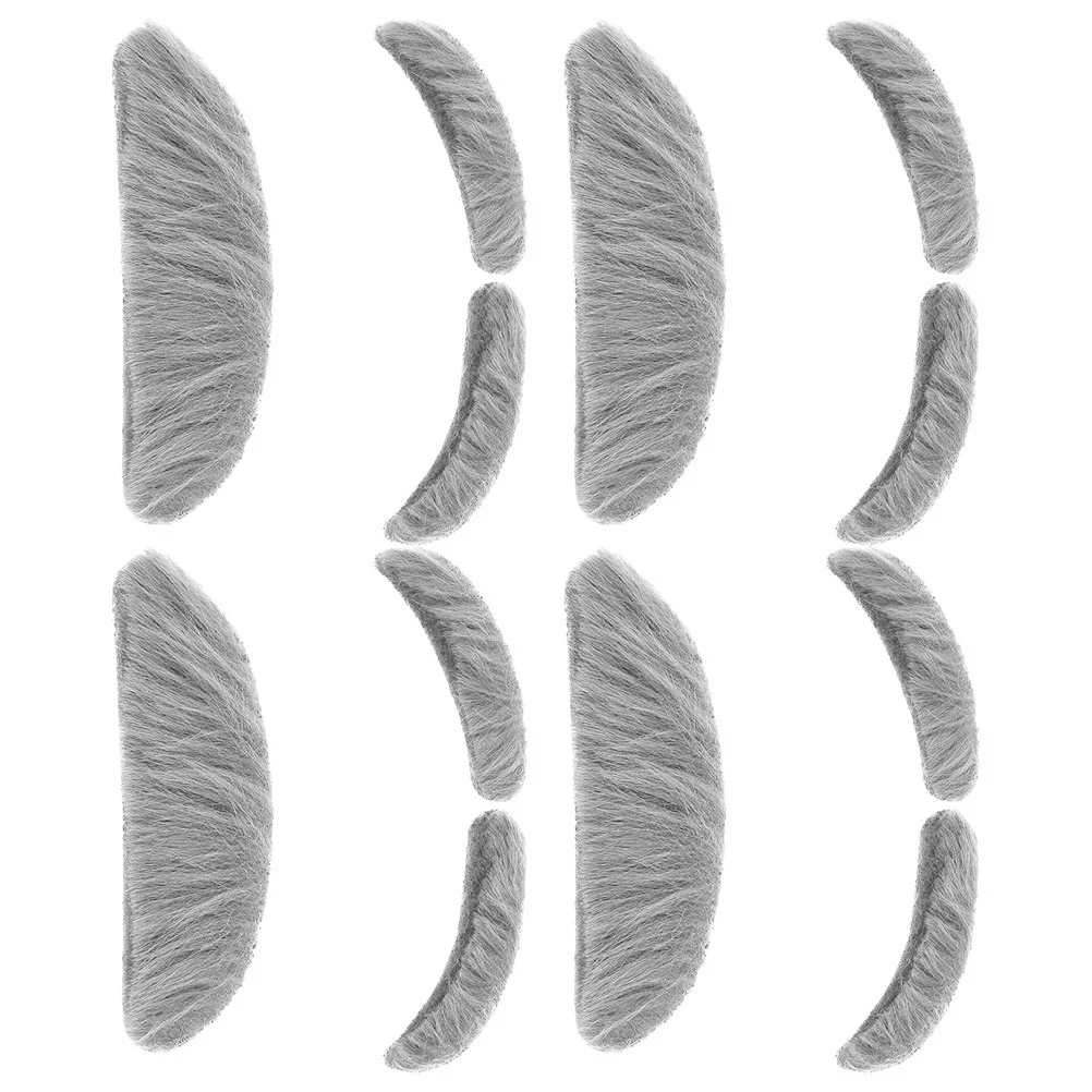 4 Sets Fake Beard Artificial Child Funny Kids Cosplay Outfit Simulated Rabbit Fur Old Mustache and Eyebrows Decorative