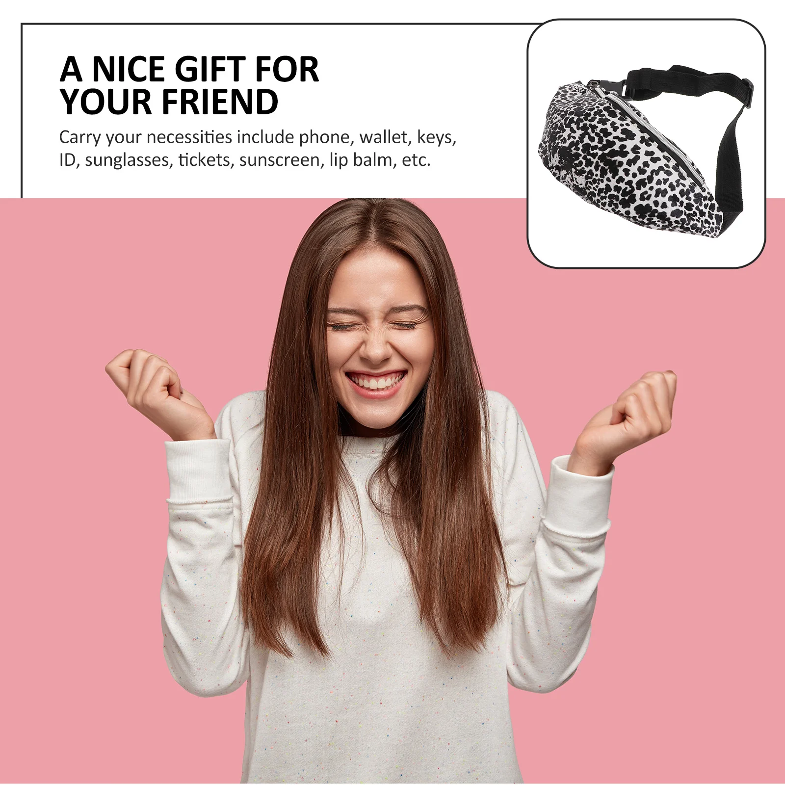 

Поясная сумка с леопардовым принтом и двойной молнией, регулируемый пояс, тонкий дизайн, поясная сумка для бега, женская модная поясная сумка, черный, белый цвет