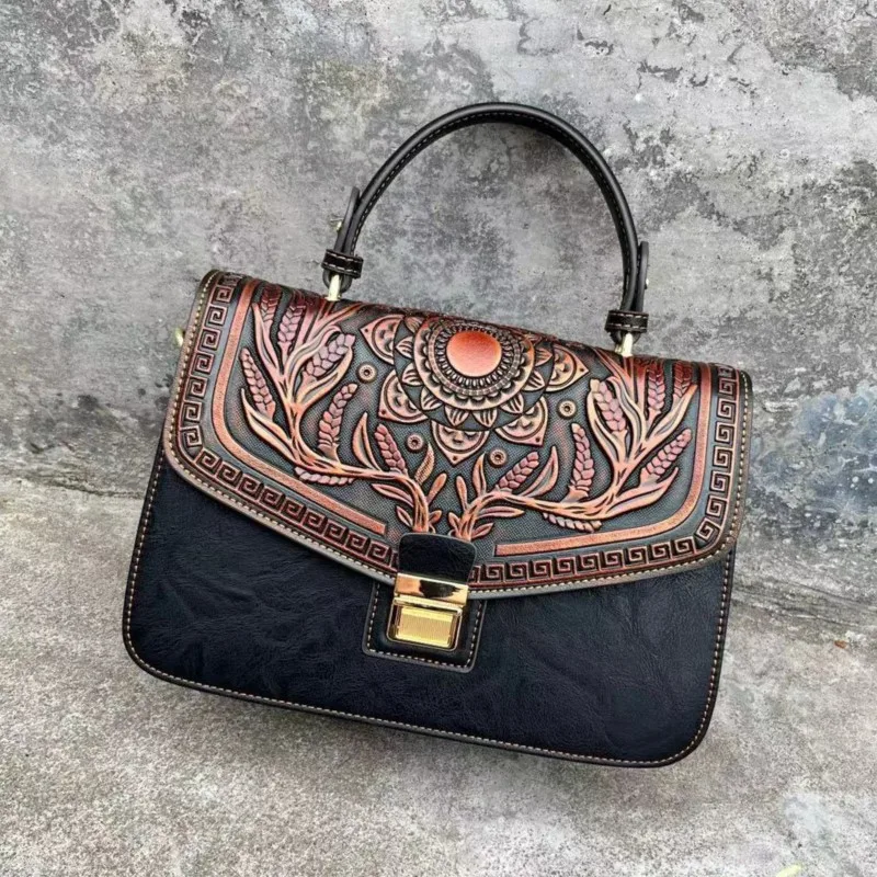 Johnature 2024 nuova borsa di lusso borsa da donna in pelle fatta a mano in rilievo vintage borse a tracolla e a tracolla versatili