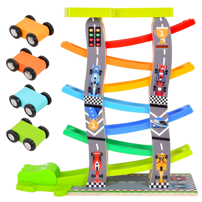 컬러풀 슬라이드 장난감: 카트가 트랙을 미끄러져 다가오며, 색깔을 분류하면서 물건을 운반합니다. 아이들은 언덕을 미끄러지면서 즐겁게 놀아요!
