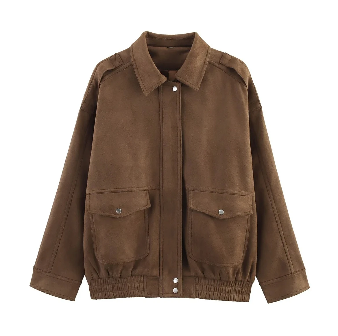 

Верхняя одежда 2025 года, повседневная замшевая текстурированная куртка-пилот, женская мода с карманом, удобная застежка-молния из полиэфирного волокна