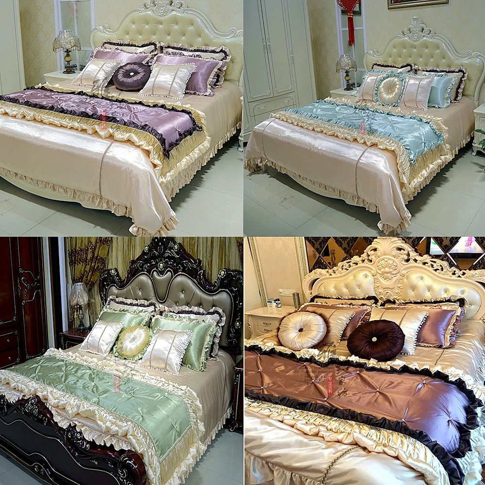 Classical Luxury Wedding Bedroom Bedding Kit European Duvet Cover Bed Sheet Pillow Case Bed Towel Imitation Silk Bedspread 11PCS