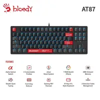 A4tech BLoody AT87 Black wired keyboard,4 Customizable Profiles,7 RGB Backlit Effects,4MB Onboard Memory,Gaming PBT Keycaps