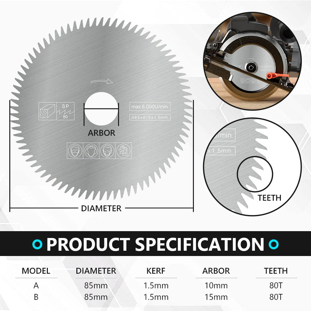 HAMPTON 1/5PCS 85mm Mini Circular Saw Blade 10/15mm 80T Electric Cutting Disc Wood/Metal Cutting Disc Power Tools Accessories