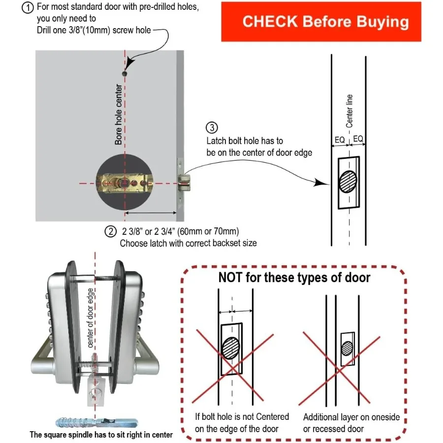 قفل باب بمقبض رافعة ميكانيكي مزدوج الجوانب مع مغزل مربع لتعزيز الأمان وسهل التركيب