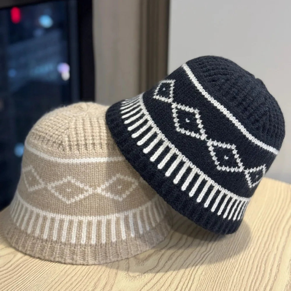 chapeu-de-malha-retro-quente-grande-circunferencia-da-cabeca-balde-chapeu-aparecendo-pequeno-em-tamanho-diamante-grade-padrao-chapeu-de-protecao-de-orelha