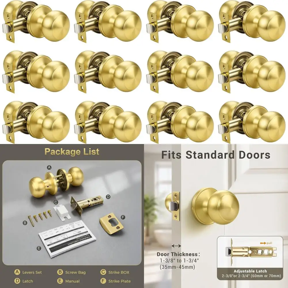 

Золотая матовая латунь, круглая внутренняя дверная ручка без ключа для прохода в прихожей или шкафу