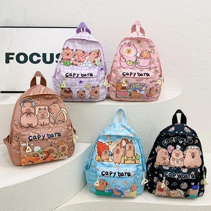 2026 Niedlicher Cartoon-Capybara-Schulrucksack für Mädchen Leichter Nylon-Büchertasche Hochwertige Kinderrucksack Mochila Capibara – Detail 4