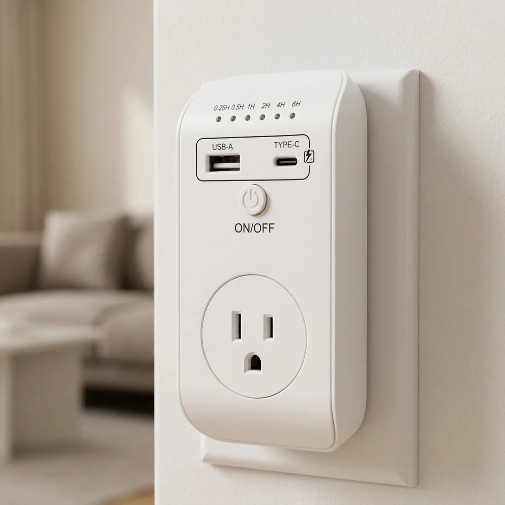 USB Charging Socket Timer Outlet For Energy Saving Compact Design Space Saving ABS Material For Smartphones As Shown
