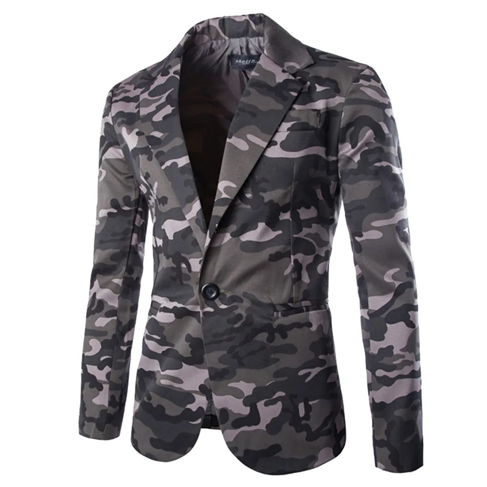 Unique Camouflage Single Breast Premium Jacket Suit For Man Lapel V Neck Long Sleeve Pocket Suit Blazer Business Office Coats