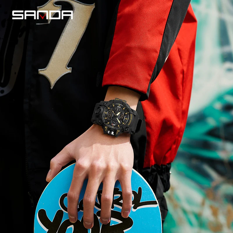 SANDA Dual Display orologi da uomo orologio sportivo impermeabile uomo militare calorimetro orologio da polso con Display singolo orologio digitale