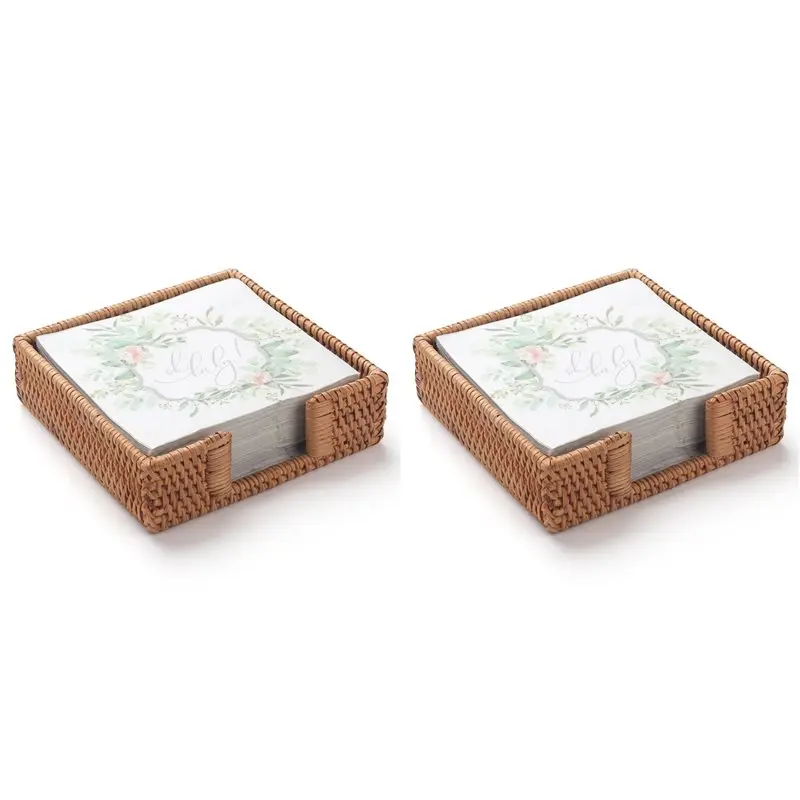 

【ЭФФЕКТИВНЫЙ 】2 квадратный держатель для салфеток из ротанга, плетеная корзина для салфеток для кухни, плоские держатели для салфеток, тканые держатели для салфеток