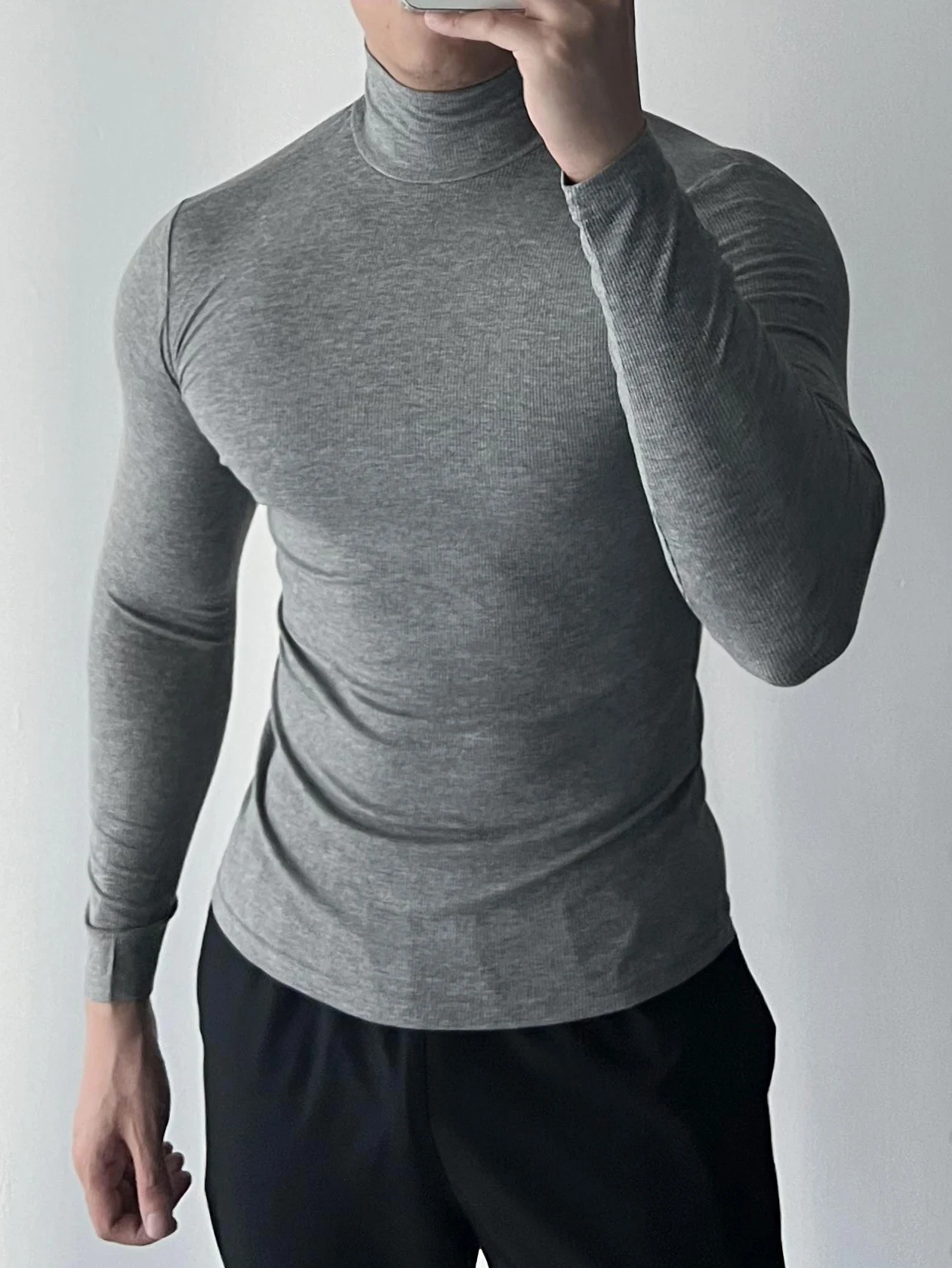 

Мужская футболка Fitn Long Sve с высоким воротником, облегающий спортивный топ, однотонный повседневный топ с верхней базой, верхняя одежда для внутренней одежды