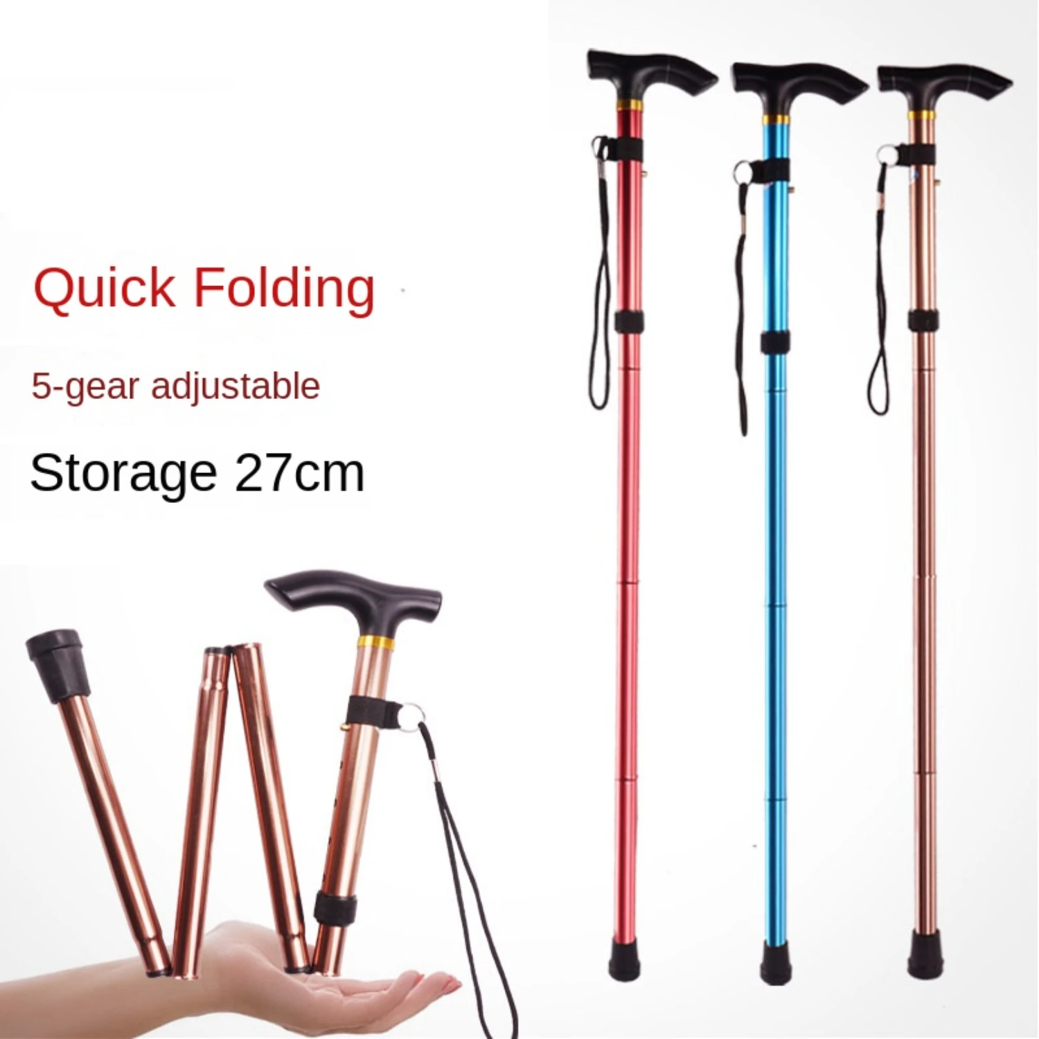 Desert  Aluminum Alloy 4-section Folding Walking Stick Telescopic Trekking Pole Antiskid Walking Stick Elderly Walking Stick Cpr