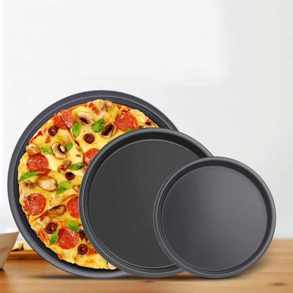 6-10In Non-stick Baking Pan Pizza Pan Black Carbon Steel Baking Pan Pizza Crisping Bacon Mold Microwave Oven Pan Chip Tray Dish