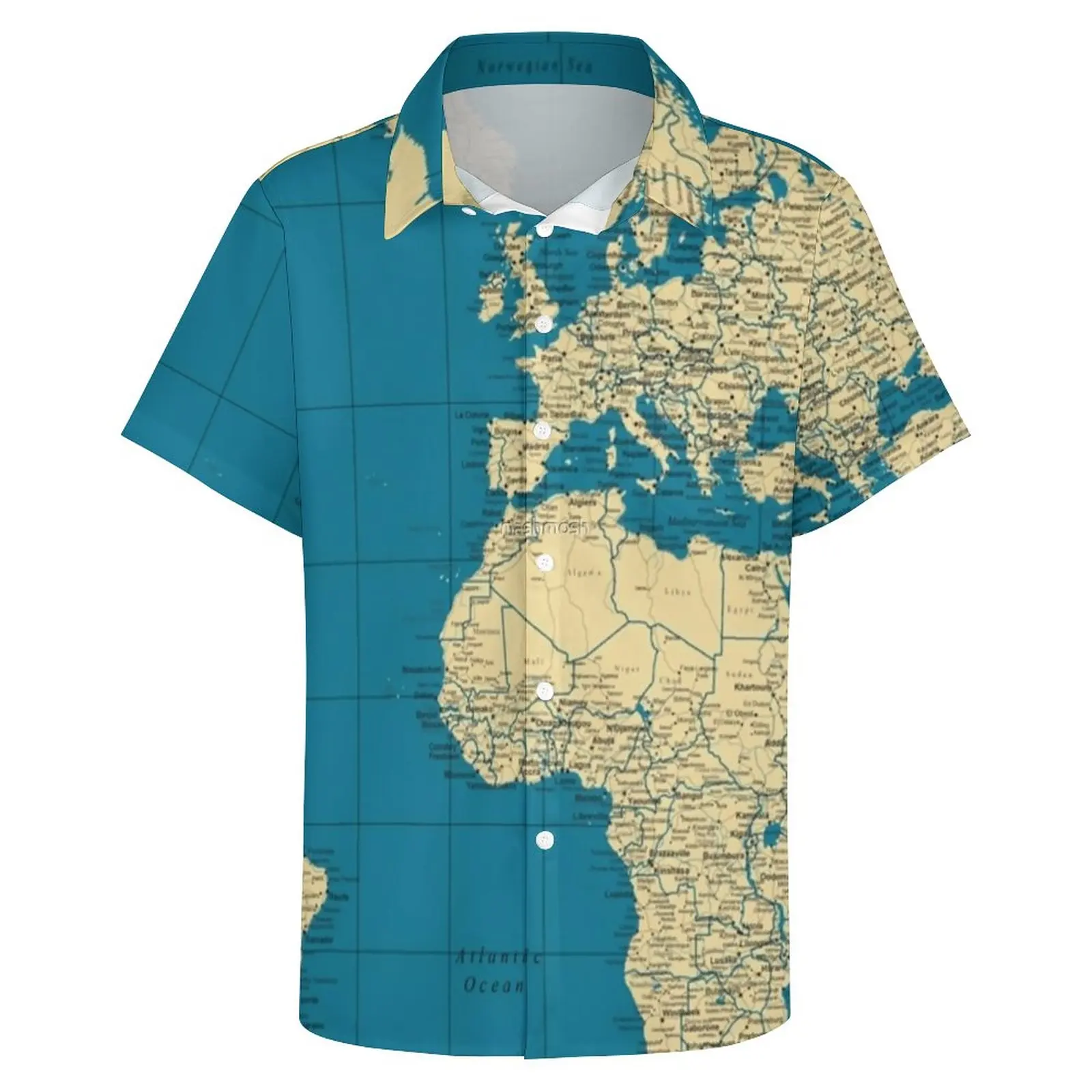 Mapa mundi vintage camisa casual países cidades estrada praia camisa solta havaiana na moda blusas de manga curta gráfico oversize topo