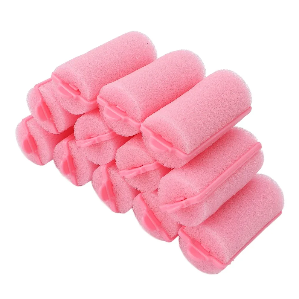 12pcs Styling Tool Soft Foam Sponge Hair Roller Flexible Pink Soft Hair Curler Portable Daily Foam Hair Roller Home Salon