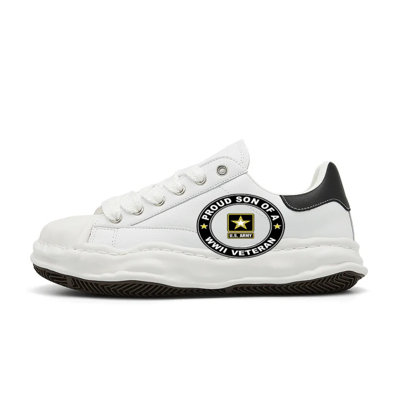 

Винтажные модные уличные кроссовки в стиле U.S. Army Proud Son of a World War II Veteran. Дизайн в стиле ретро, стильный, удобный и универсальный.
