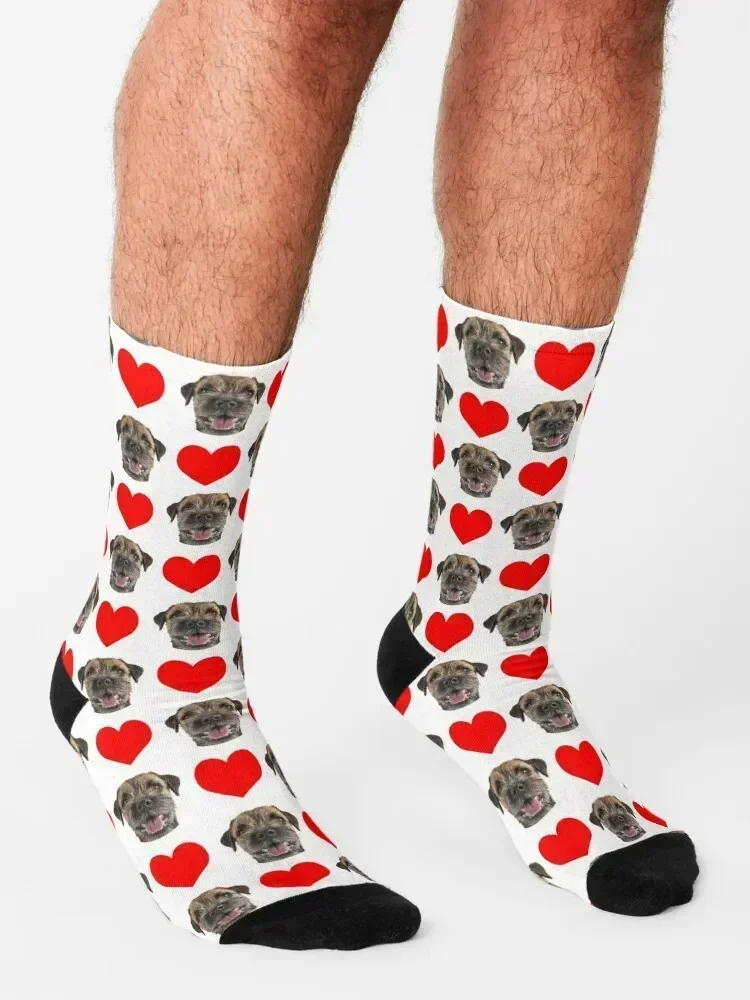 cute border terrier dog face heart pattern funny border terrier valentines day gift Socks gift warm winter Man Socks Women's