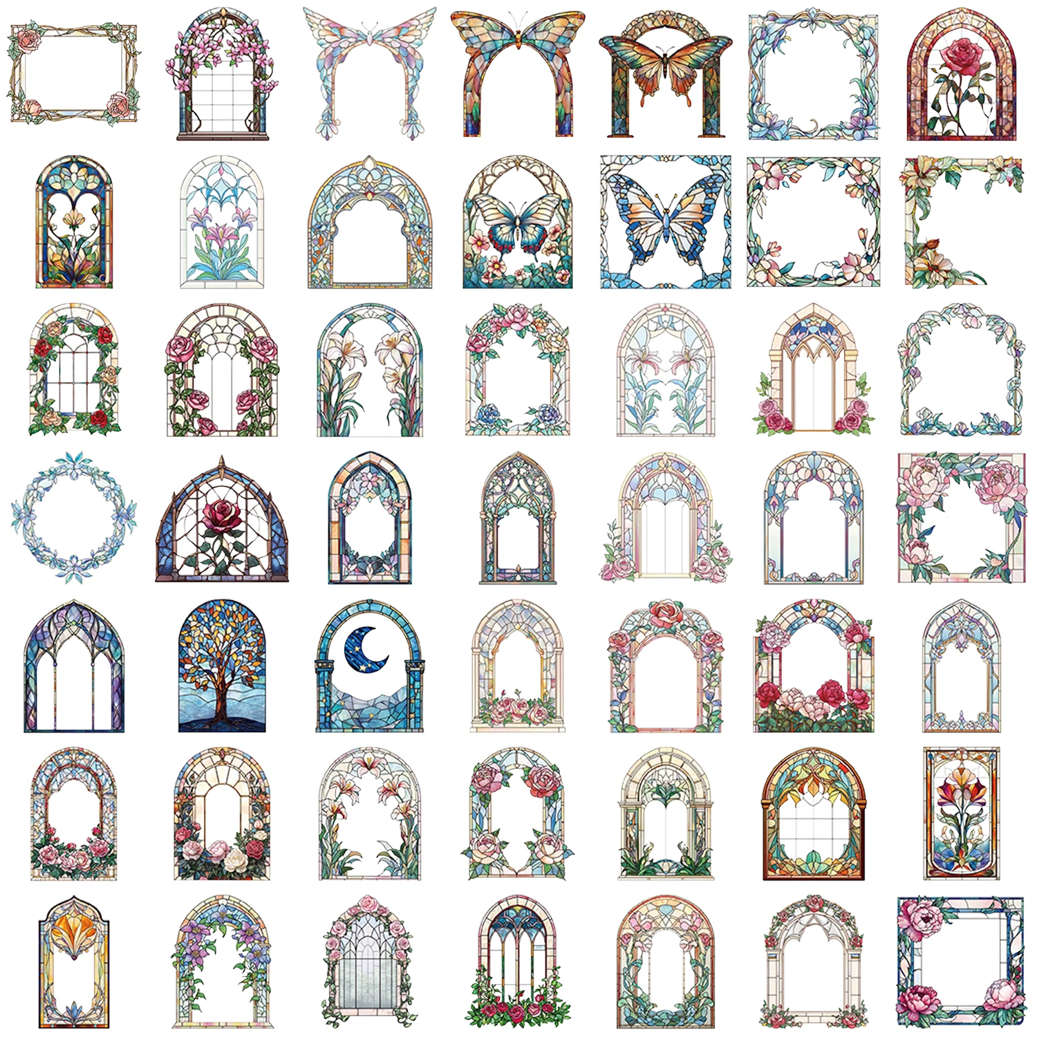 Autocollants miroir floraux Vintage, étiquette Graffiti de dessin animé, pour bagages, ordinateur portable, guitare, voiture, vélo, Scrapbooking, 50 pièces