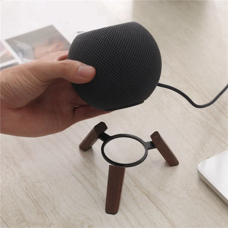 2X Dudukan Kayu Asli untuk Homepod Mini Dudukan Kayu Tripod dengan Bingkai Logam Speaker Mini Pod Rumah Well-AB01