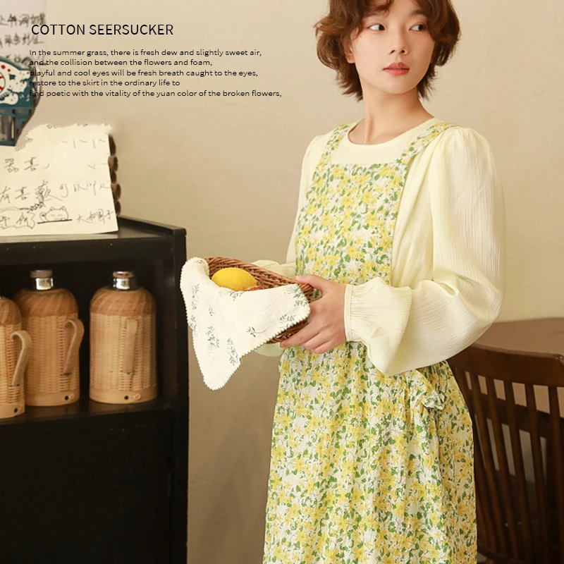 Korean Style Floral Apron Florist Art Students With Pocket Anti Fouling Work Clothes Woman Home Kitchen Apron