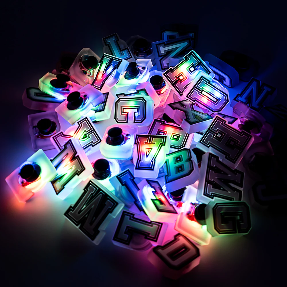 1PCS LED Clog Charms Luminous Alphabet A-Z LED Shoe Charms Accessories Women Men Kid Dazzling Light Shoe Pins Buckle Decoration