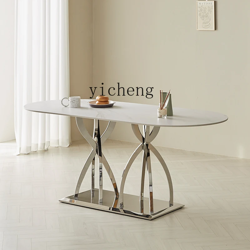 Zz modern simple rock slab dining table stainless steel high-end household dining table small apartment