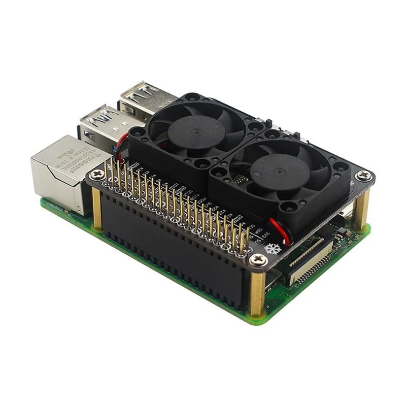 Scheda di estensione GPIO con doppia ventola di raffreddamento superiore per Raspberry Pi 4 modello B, adatta anche per Raspberry Pi 4B, 3B+