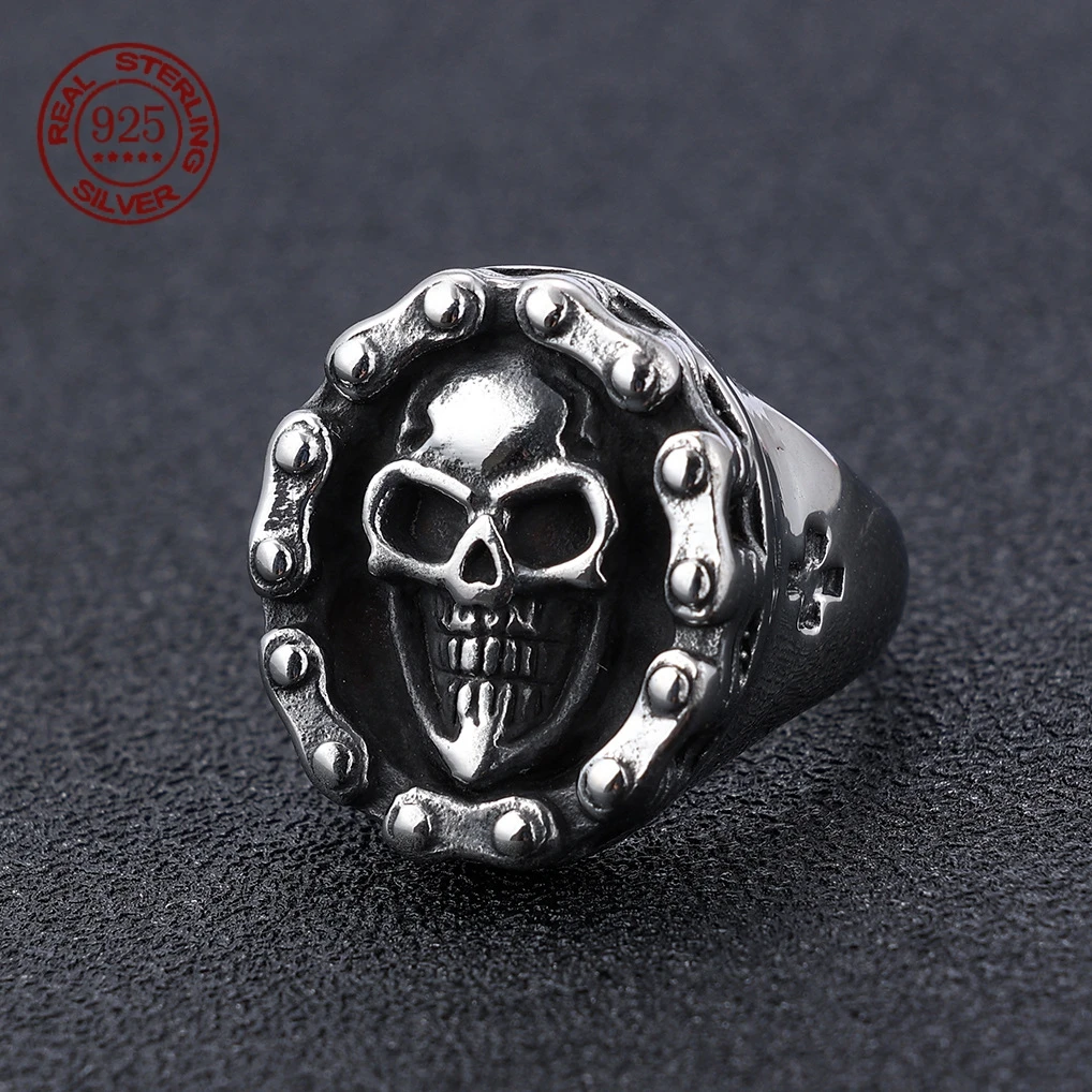 

Gothic Punk Skull S925 Sterling Silver Ring for Men Women Personality Retro Skull Ring Punk Motorcyclist Jewelry Creativity Gift